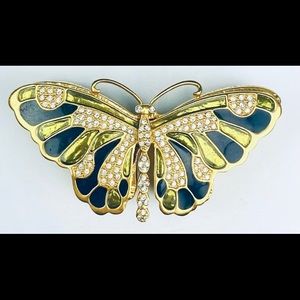 Kenneth Jay Lane Butterfly Pin and Box 
Green Enamel Rhinestones made Thailand